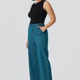 Lightweight Denim Elastic Waist Pants - Blue