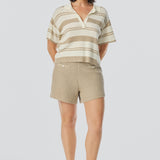 Crochet Polo Top - Wheat Stripe