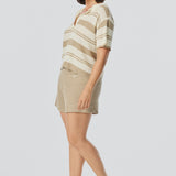 Crochet Polo Top - Wheat Stripe