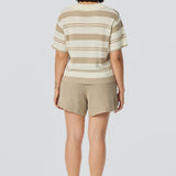 Crochet Polo Top - Wheat Stripe