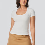 Scoop Neck Short Sleeve Top - White