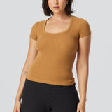 Scoop Neck Short Sleeve Top - Copper