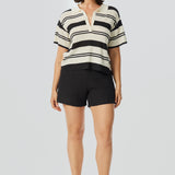 Crochet Polo Top - Ink Black Stripe