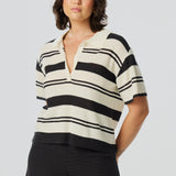 Crochet Polo Top - Ink Black Stripe
