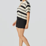 Crochet Polo Top - Ink Black Stripe
