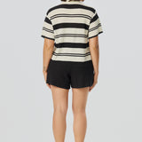 Crochet Polo Top - Ink Black Stripe