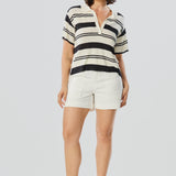 Crochet Polo Top - Ink Black Stripe