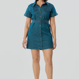 Pocket Shirt Mini Dress - Blue