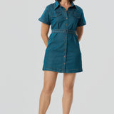 Pocket Shirt Mini Dress - Blue