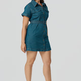 Pocket Shirt Mini Dress - Blue