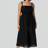 Gathered Midi Dress - Black