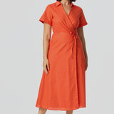 Wrap Shirt Dress - Flame