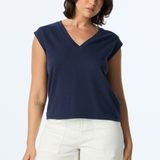 V-Neck Cap Sleeve Jersey Tank - Navy