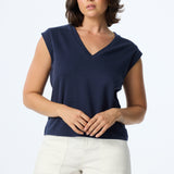 V-Neck Cap Sleeve Jersey Tank - Navy