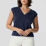 V-Neck Cap Sleeve Jersey Tank - Navy