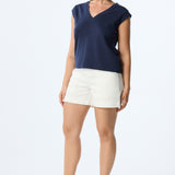 V-Neck Cap Sleeve Jersey Tank - Navy