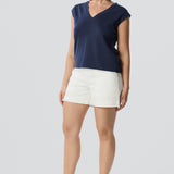 V-Neck Cap Sleeve Jersey Tank - Navy