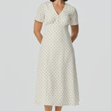 V Neck Short Sleeve Dress - White/Black Spot (Pre Order)