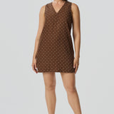 Placket Mini Dress - Walnut/White Spot (Pre Order)
