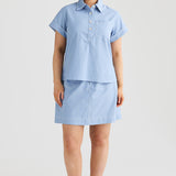 Half Placket Pocket Top - Cornflower Blue