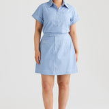 Half Placket Pocket Top - Cornflower Blue