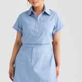 Half Placket Pocket Top - Cornflower Blue