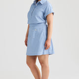 Half Placket Pocket Top - Cornflower Blue