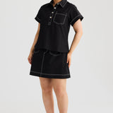 Half Placket Pocket Top - Black