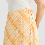 Wrap Midi Skirt - Tangerine Check