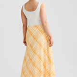 Wrap Midi Skirt - Tangerine Check