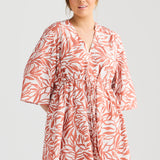 Long Sleeve Wrap Mini Dress - Terracotta Stencil