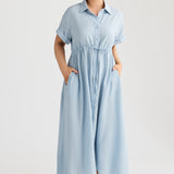 Core Drawstring Shirt Dress - Baby Blue