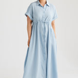 Core Drawstring Shirt Dress - Baby Blue