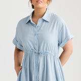 Core Drawstring Shirt Dress - Baby Blue