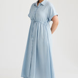 Core Drawstring Shirt Dress - Baby Blue