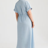 Core Drawstring Shirt Dress - Baby Blue