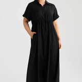 Core Drawstring Shirt Dress - Black