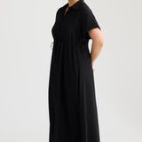 Core Drawstring Shirt Dress - Black