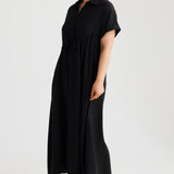 Core Drawstring Shirt Dress - Black