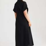 Core Drawstring Shirt Dress - Black