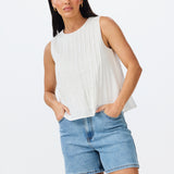 Sleeveless Pintuck Top - White