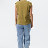 V Neck Cap Sleeve Jersey Tank - Olive