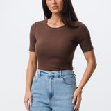 Fitted Ribbed T-Shirt - Chocolate