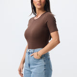 Fitted Ribbed T-Shirt - Chocolate