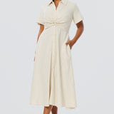 Knot Shirt Dress - Oatmeal Stripe (Pre Order)