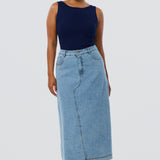 Denim A-Line Midi Skirt - Mid Blue Wash (Pre Order)