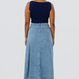 Denim A-Line Midi Skirt - Mid Blue Wash (Pre Order)