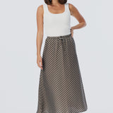 Elastic Waist Midi Skirt - Dark Olive Stripe