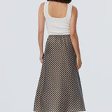 Elastic Waist Midi Skirt - Dark Olive Stripe
