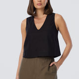 V Neck Topstitched Tank - Black